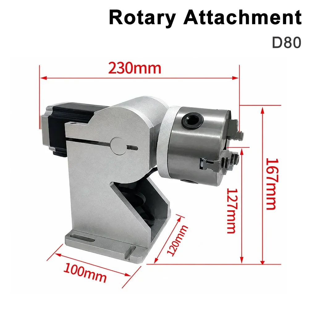 D80 Rotary Attachment with 3 Jaw Chuck Optional DM542 Driver for UV CO2 Fiber Laser Marking Machine