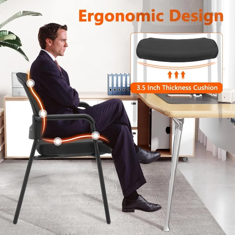 Office Reception Guest Chair Mesh Back Stacking with Ergonomic Lumbar Support and Thickened Seat Cushion for Waiting Con