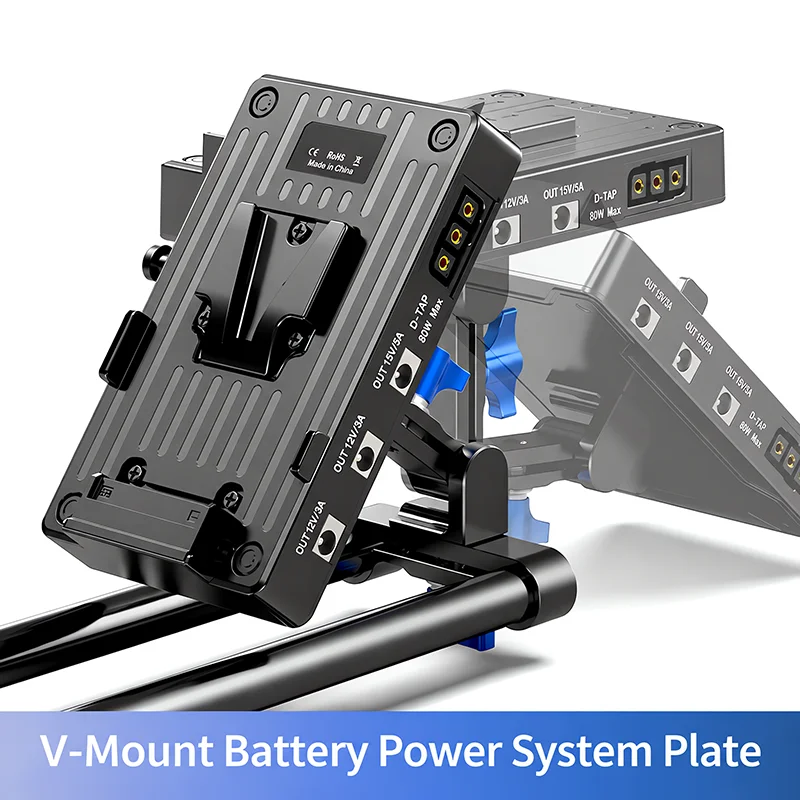 V-Mount Battery Power Supply Plate with Adjustable Arm 15mm Rod Clamp Multiple USB Type-C PD Output for Camera Camcorder Video