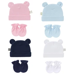 Newborn Birth Set Baby Hat+Gloves Soft Baby Nightcap With Ears Spring Summer Hat Gloves Kit Prevent Scratching Skin Infant Stuff