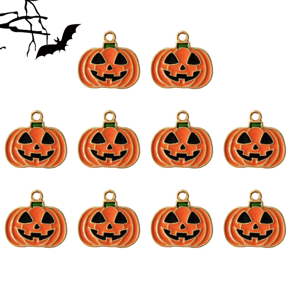 10pcs Alloy Colorful Pumpkin Pendant Charms Fashion Clown Necklace Diy Jewelry Making Accessory Orange Unique Shape Durable