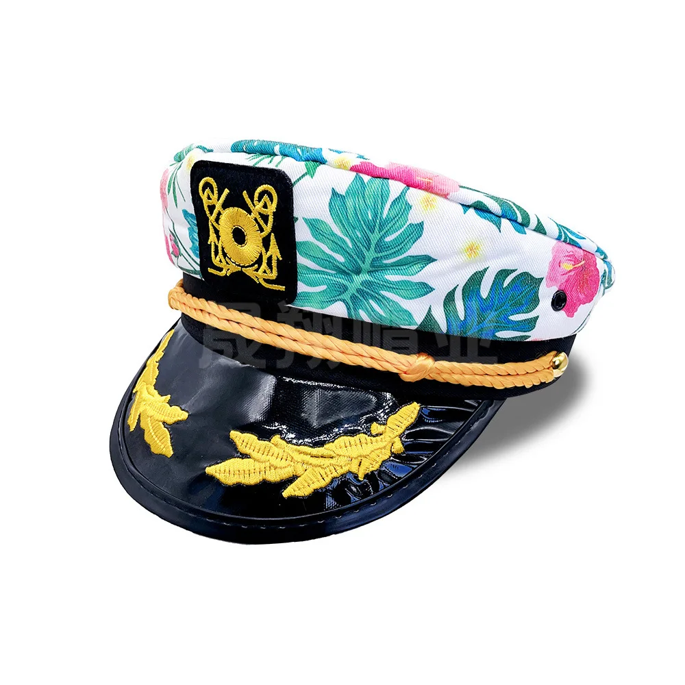 

Military Hat Army Peaked Embroidered Sunshade Sailor Cap leaf-printed Navy Festival Beach Sun Protection Yacht Party 8M210