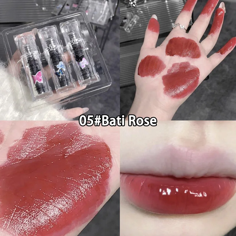 3PCS Water Gloss Lip Glaze Clear Light Hydrating Lip Glossy Moisturizing Lip Balm Lip Oil Waterproof Liquid Lipstick Clear Tint