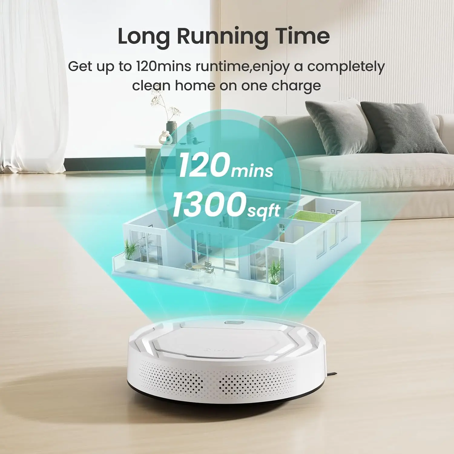 Robot aspirapolvere, forte aspirazione, 120 minuti di autonomia, sottile, silenzioso, ricarica automatica, controllo Wi-Fi/App/Alexa, ideale