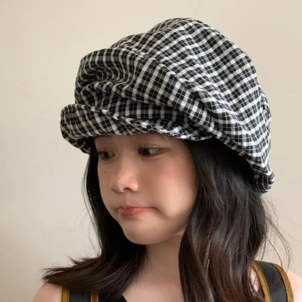 

Fashion Vintage Y2k Plaid Beret Cloud Soft Brim Octagonal Cap Artist Japanese Newsboy Cap Outdoor