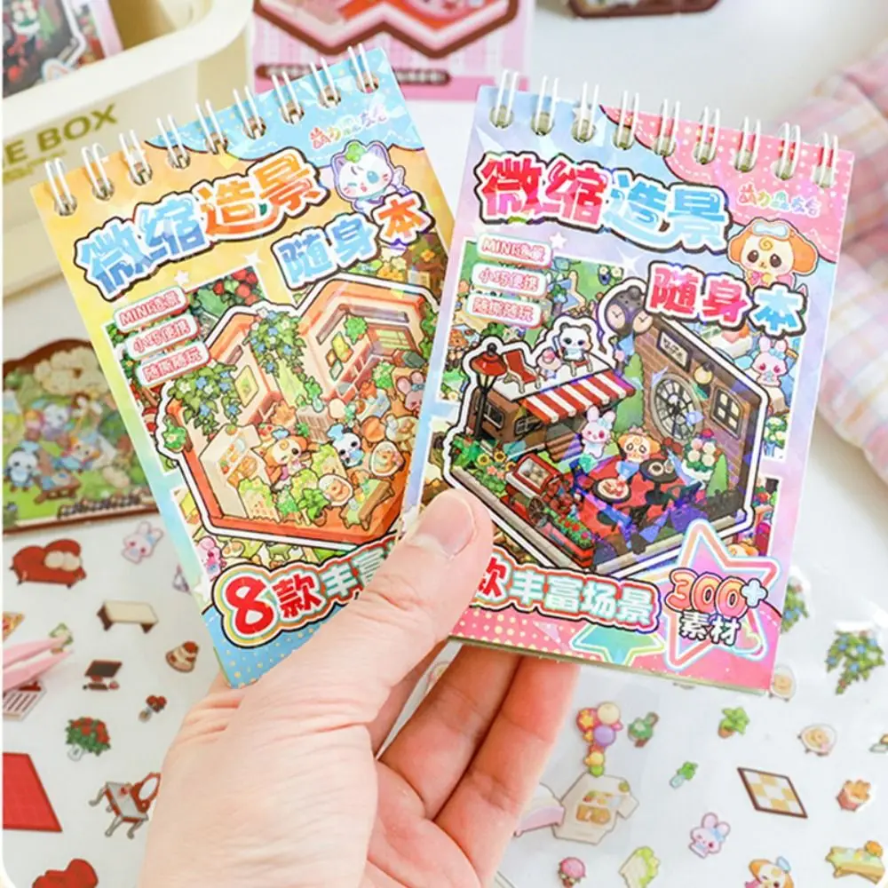 Creatieve Cartoon Mini 3D Landschap Sticker Boek DIY Miniatuur Huis Sticker Cabine Scène PET Miniatuur Scène Boek voor kinderen