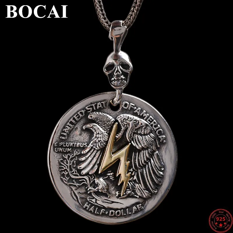 BOCAI S925 Sterling Silver Pendants for Men Women New Popular US Dollar Fashionable Round Card Pure Argentum Amulet Jewelry