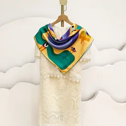 90×90cm 100% Mulberry Silk Twill Scarf For Women Luxury Brand Print Double Sides With Different Design Square Size Shawls Autumn