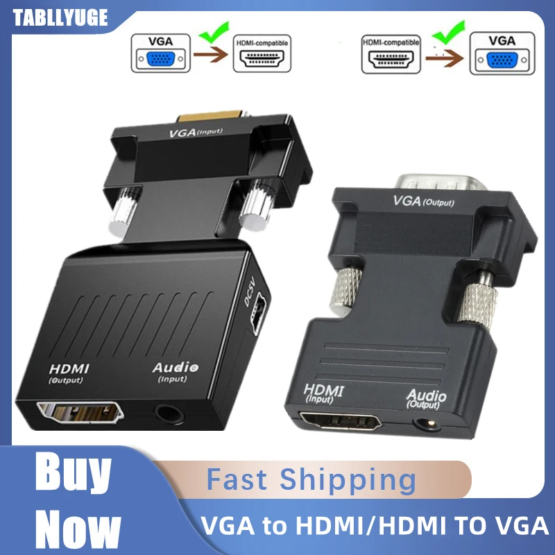 

VGA to HDMI-compatible Converter Adapter HD 1080P VGA Adapter For PC Laptop To HDTV Projector Video Audio HDMI-compatible TO VGA