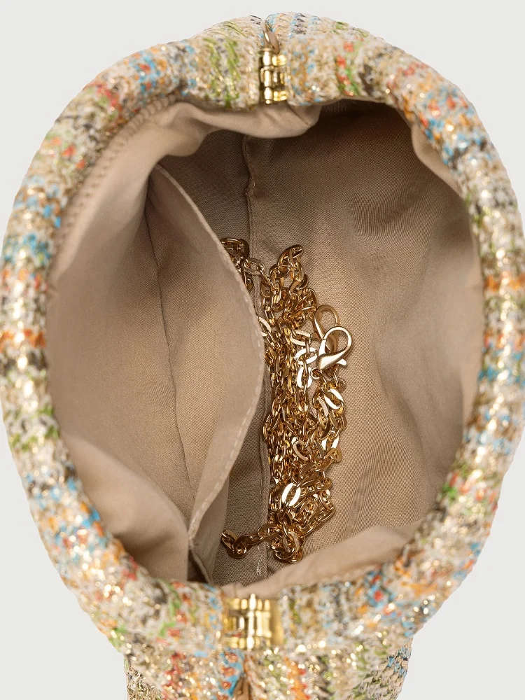 2025 Ruched بريق حجر الراين مخلب حقائب للنساء المألوف حقائب كتف ملونة القش الحياكة أكياس الزفاف محفظة مخلب