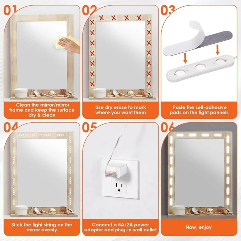 LED Vanity Lights for Mirror, Lights for Makeup Vanity, 20x3 LEDs USB 5V 3 Color Mirror Lights, Mirror Not Included-ABLL