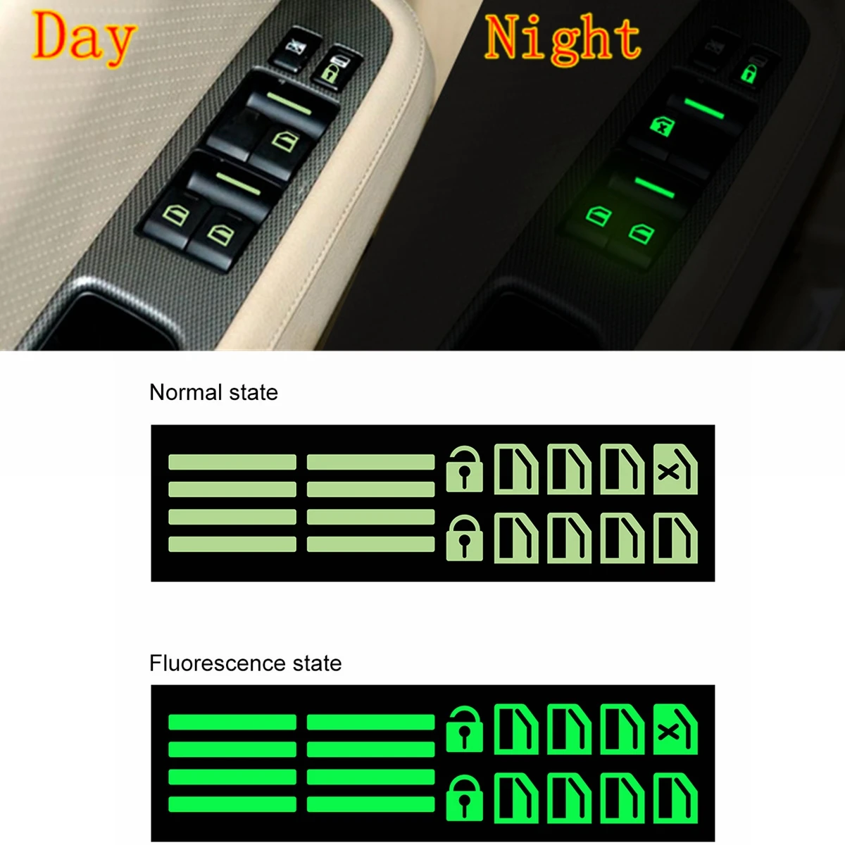 

Luminous Car Door Window Lift Button Stickers Auto Windows Control Panel Reflective Decals Switch Fluorescent Interior Decor