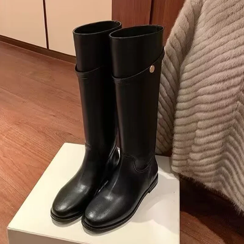 

Long Boots for Women's Flats Knee High Fashion Shoes 2025 Leather Winter High Boots New Walking Trend Chelsea Mujer De Botas