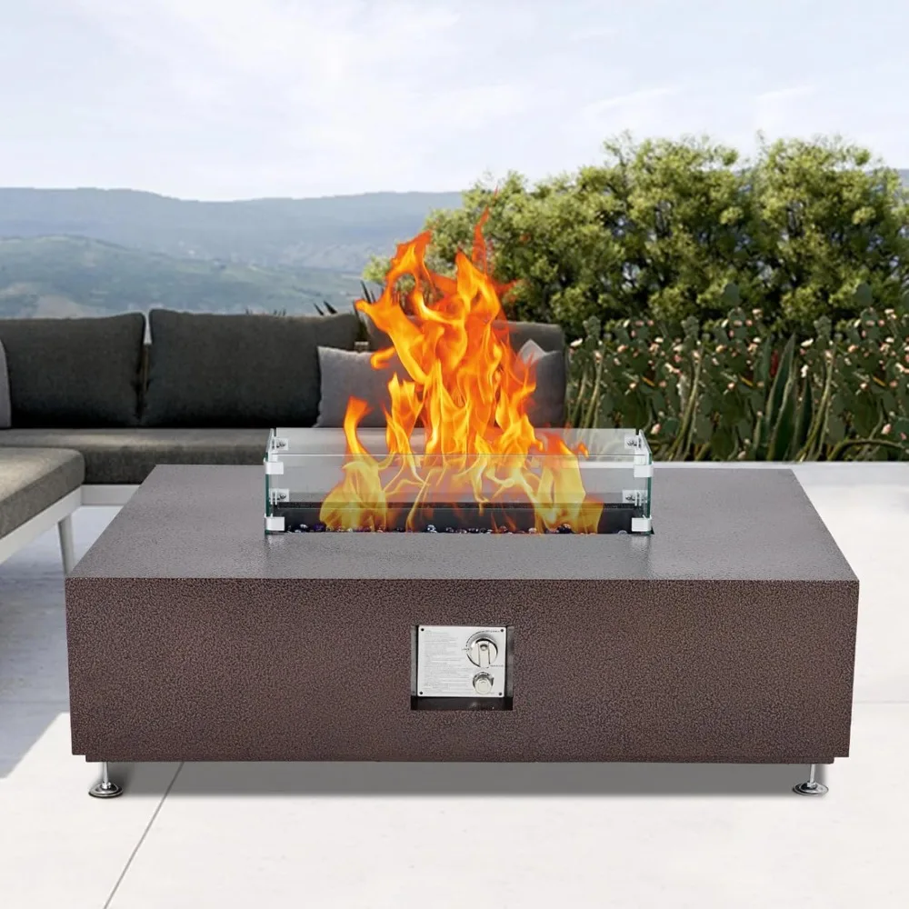 

Outdoor Fire Pit Table, 50000BTU Rectangular Gas Firepit with Wind Guard, 48 Inch Propane Fire Pit