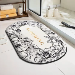 European style bathroom absorbent foot mat flannel printed shower room non-slip floor mat dirt-resistant entrance mat