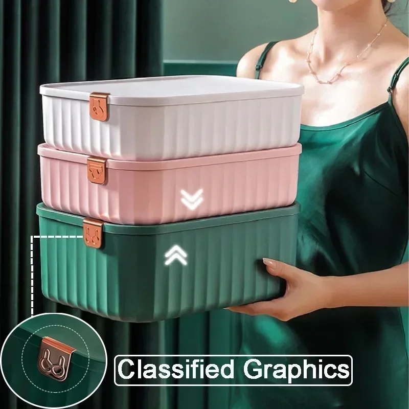 Solid Color Underwear Storage Box Closet Organizer Underwear Socks Drawer Clothes Finishing Box With Lid Wardrobe Organizer