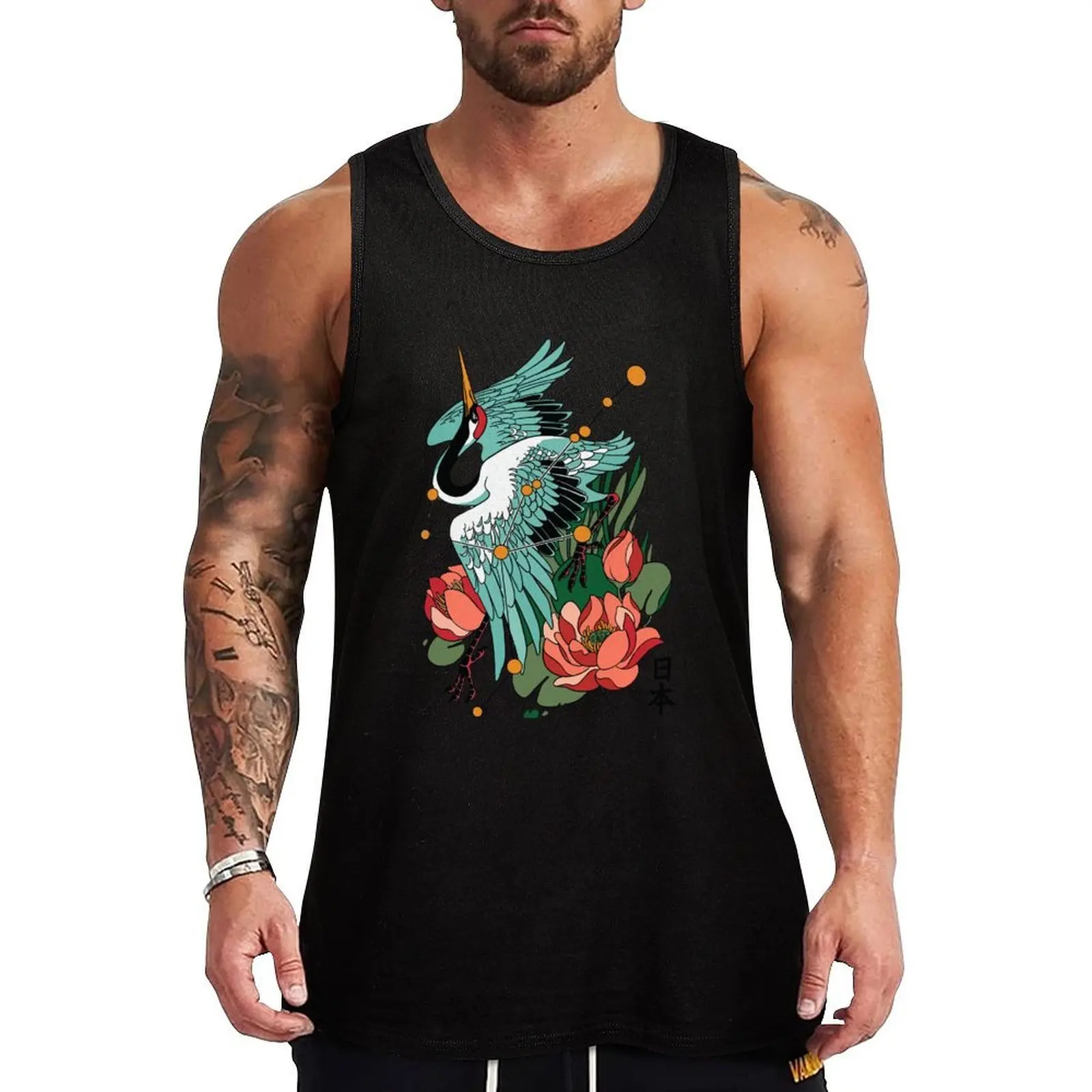 

Japanese Fine Art Crane Flowers Ornaments Tank Top gym clothes man Vest mens designer clothes