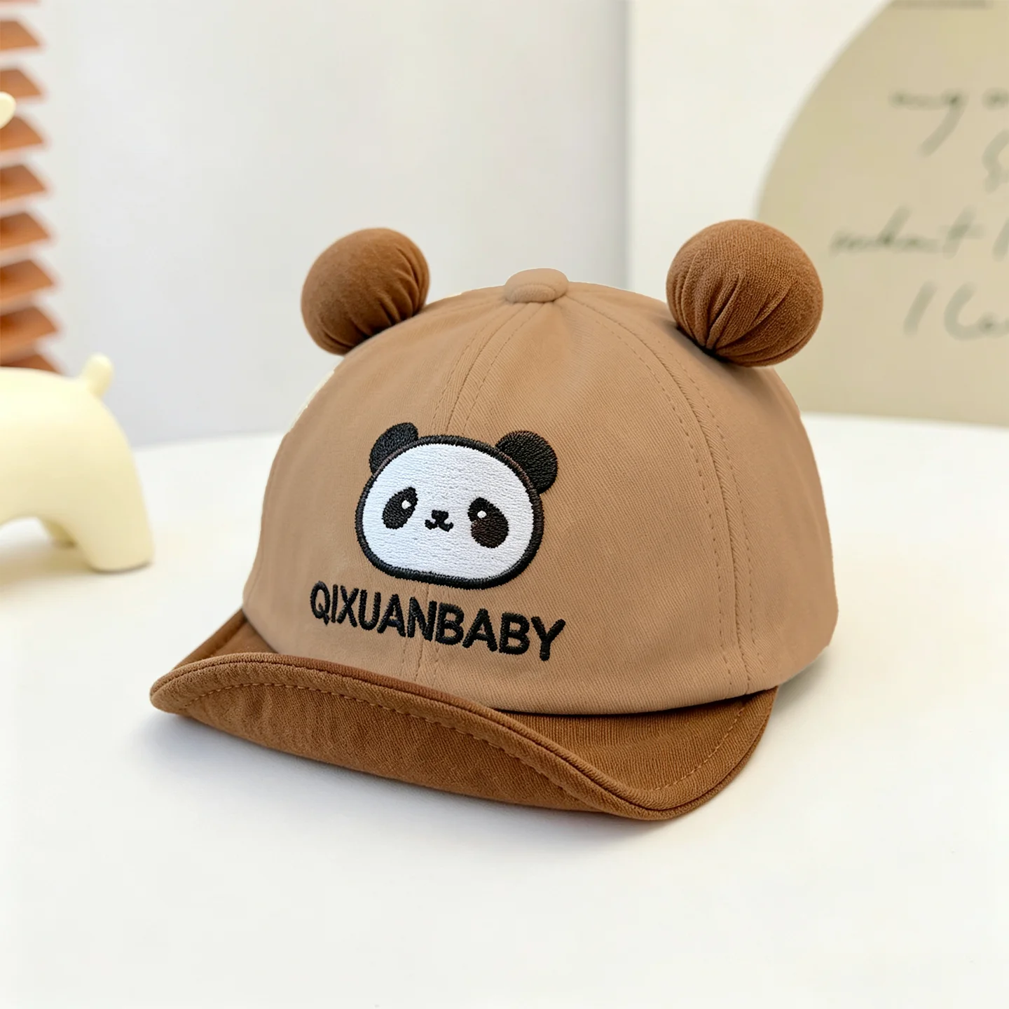 Children's double-round ball ears panda embroidery soft brim baseball cap, Korean retro style, suitable for daily school use - view 4
