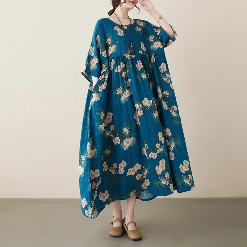 Été nouveau Sle rétro âge-défense maman d'âge moyen coton Dr ort Sve a-ligne jupe femmes Faion trajet taille ample