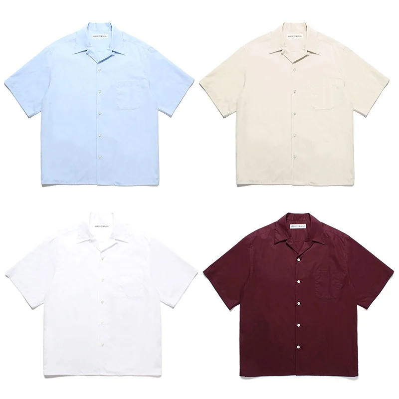 25SS Latest Brand Solid Color WACKO MARIA Cuban Neck Summer Casual Vacation Hawaii Mens Womens Shirt Fashion Simple Tops