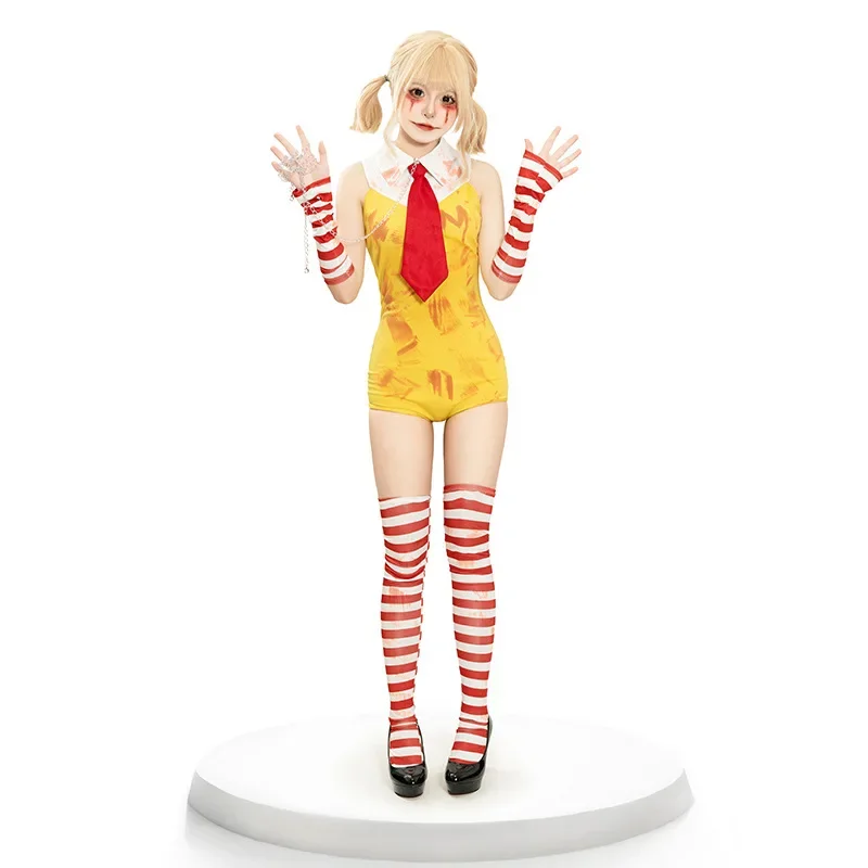 2025 Combinaison rayée jaune fibra pour femme, accessori da performance sur scène, ensemble de vêtements, cosplay d'Halloween