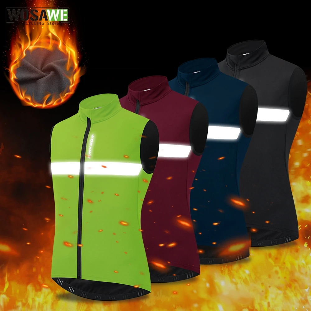 WOSAWE Winter Thermal Fleece Cycling Vests Sleeveless Cycling Jacket Bicycle Warm Vest MTB Road Bike Tops Warm Bike Jackets