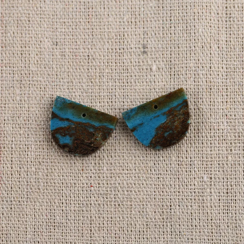 B&F Semicircle Chrysocolla Earring Beads, Handmade Natural stones beads, Polished Stones for jewelry Making Supplies