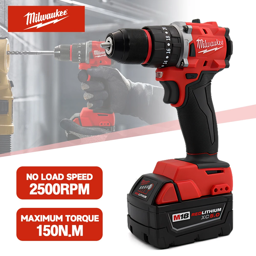 Milwaukee Brushless Impact Electric Drill Instant Punch M18 Battery High Torque High Speed Running Rechargeable Motor Power Tool