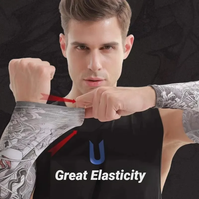 Long Summer Tattoo Sleeves Seamless Armguard Sun Protection Cover Outdoor Gloves Driving Ice Silk Arm Golf Sleeve Cycling