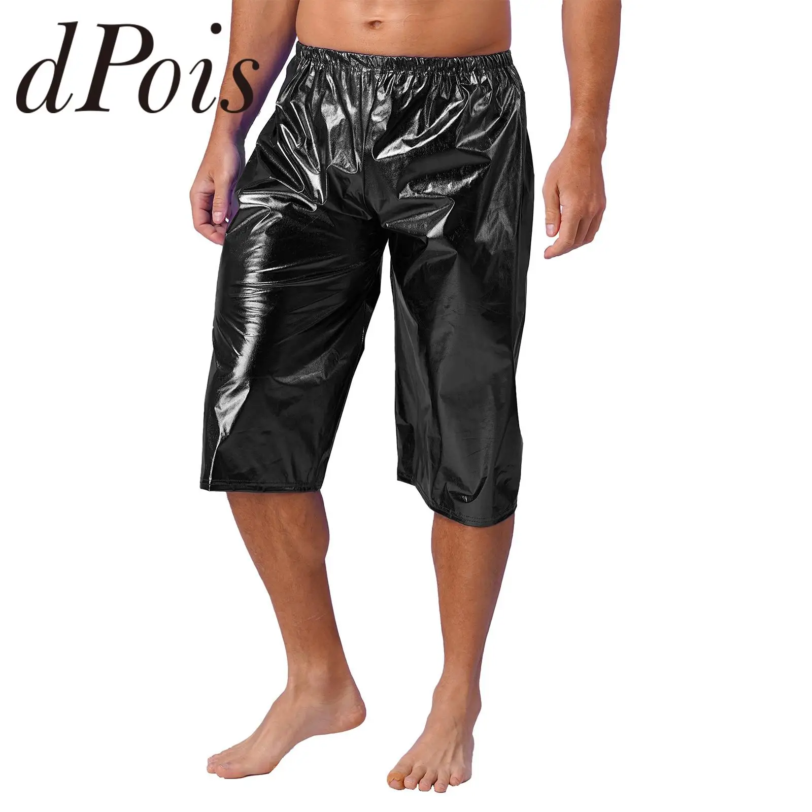 

Fashion Mens Shiny Metallic Shorts Loose Short Pants for Music Festival Rave Outfit Stage Performance Disco Theme Party Clubwear