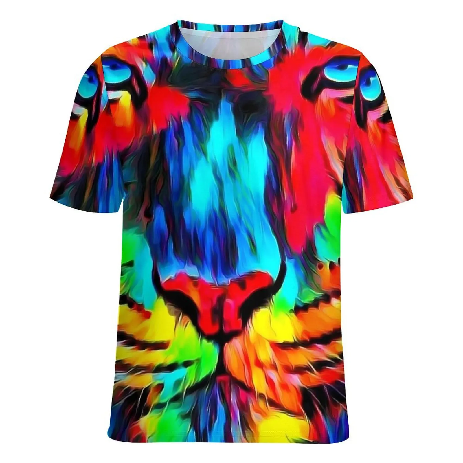 Tger Look Art Painting T-Shirt O Neck Abstract Animal Oversized T-Shirts Short-Sleeve Street Wear Tees Women Summer Design Tops