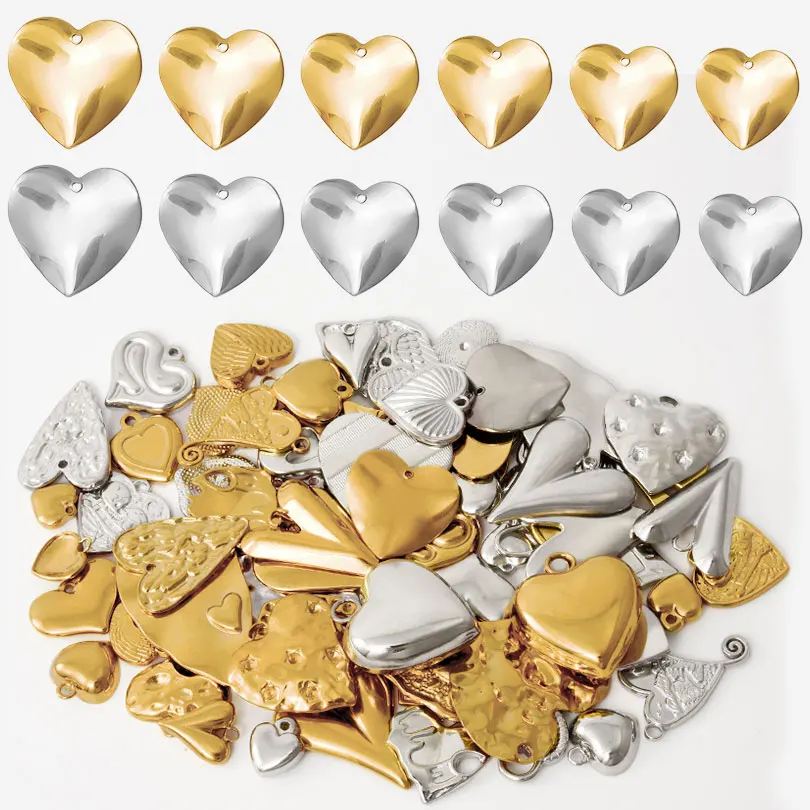 

7pcs Stainless Steel Personalized Heart Charms for Jewelry Making Creative Irregular Bumpy Design Pendant Handmade Accessories