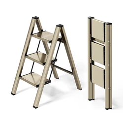 Ladnamy 3 Step Ladder Tools Champagne Ladder Folding Ladder Telescopic Herringbone Multi-functional Stair Bench