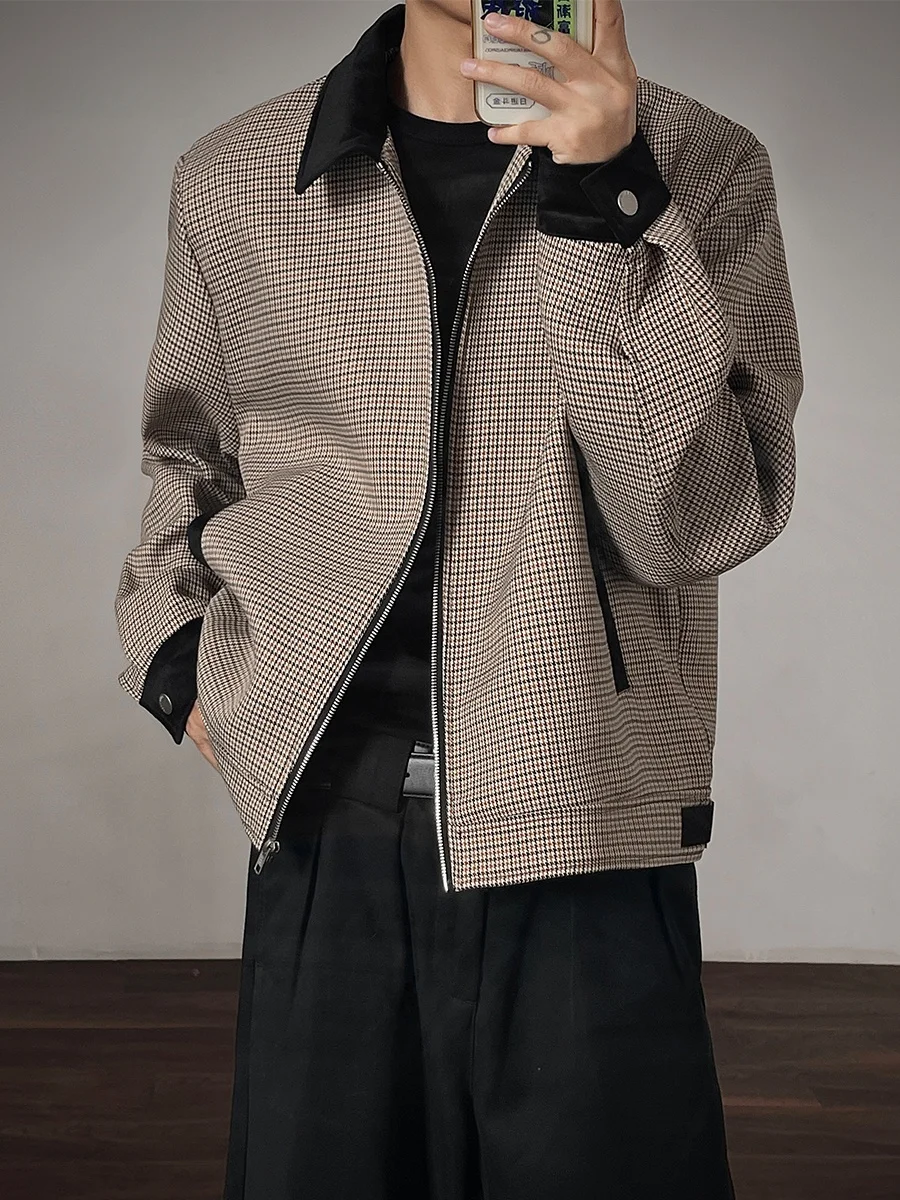 

Мужская клетчатая куртка из бархатистой ткани, осенняя, премиум-класса, повседневная верхняя одежда, с декоративной молнией, прямого кроя, из полиэстера, не мнется