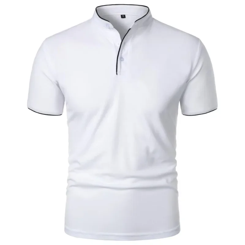 Men's short-sleeved stand-up collar top casual fashion daily solid color short-sleeved stand-up collar T-shirt casual top