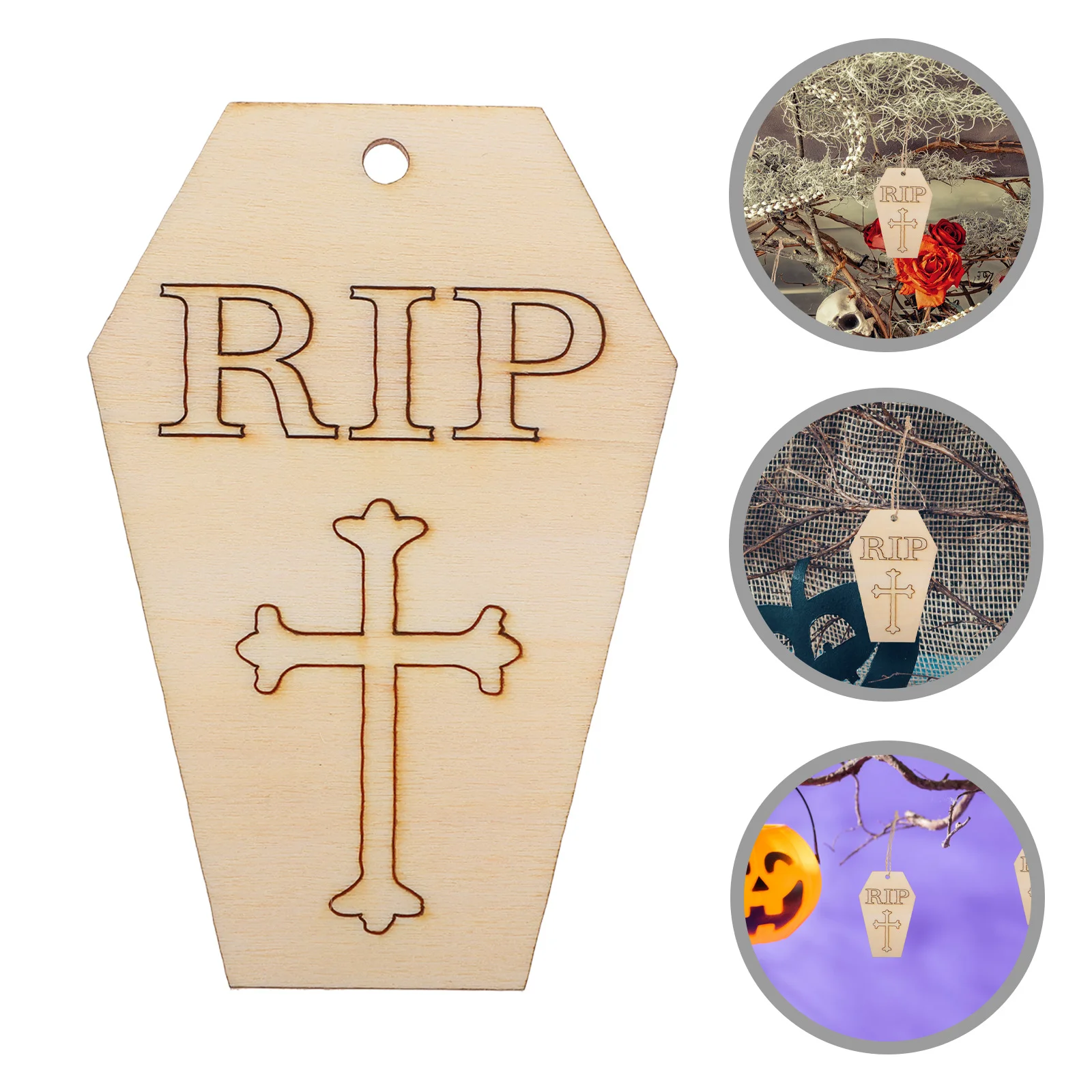 

50Pcs DIY Wooden Coffin Chips Halloween Hanging Pendants Kids Hand-Painted Graffiti Craft Wood Decoration Supplies