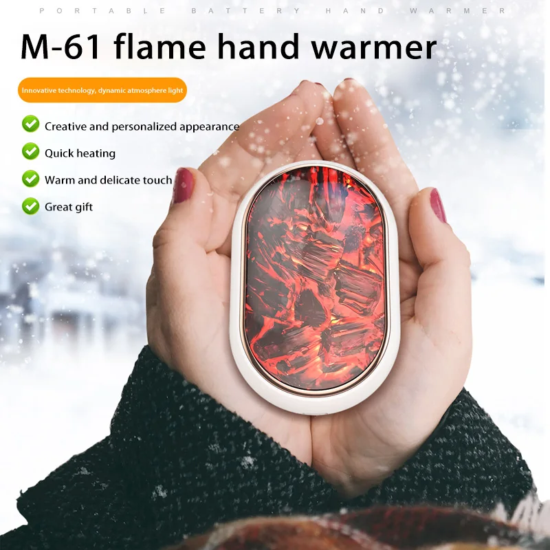 Mini Portable Hand Warmer Charcoal Fire Ambient Light 2 In 1 Power Banks Usb Rechargeable Portable Hand Warmers For Winter Gift