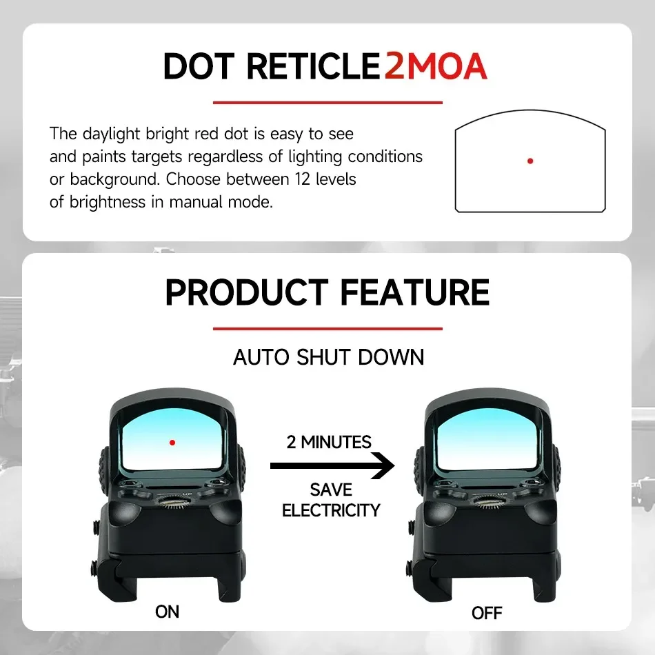 Red Dot Sight Tactical Mini RifleScope 1x17x24 with Motion Sensor&Auto Shutdown Reflex Sights Pistol Airsoft Scope G17 G19 AR15