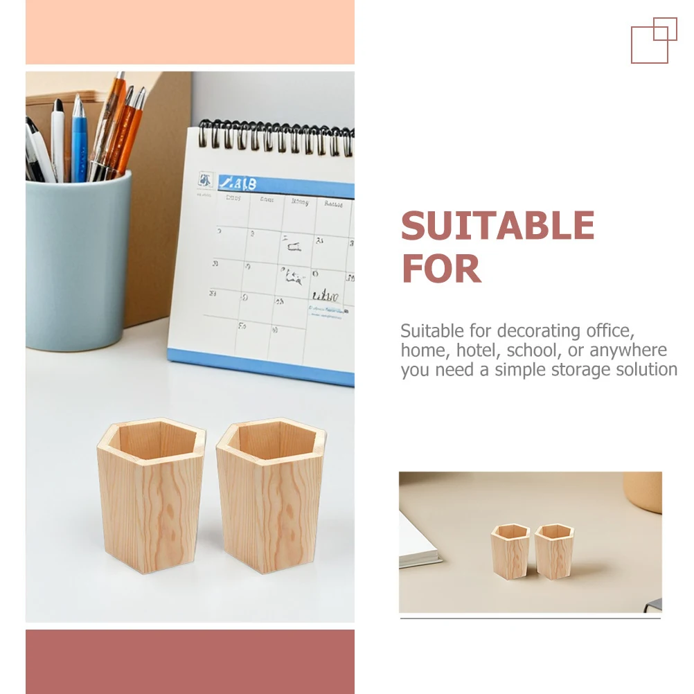 

2pcs Wooden Pen Holder Pine Wood Pencil Cup For Desk Organizer Makeup Brush Pot Stationery Storage Desktop Accessories