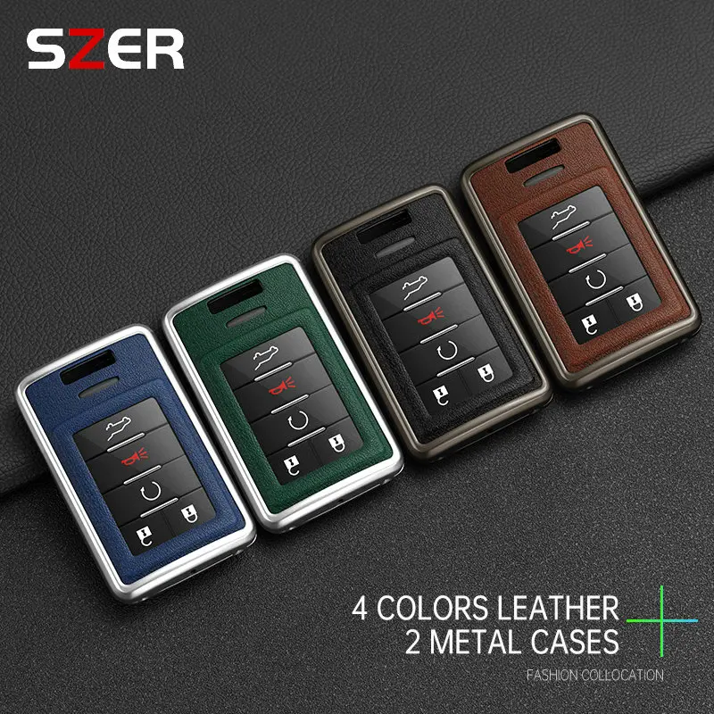 

Alloy Leather Car Key Cover Case For Cadillac CTS ATS XTS SLS SRX XLS DTS STS Seville Escalade Chevrolet C7 Corvette Shell Fob