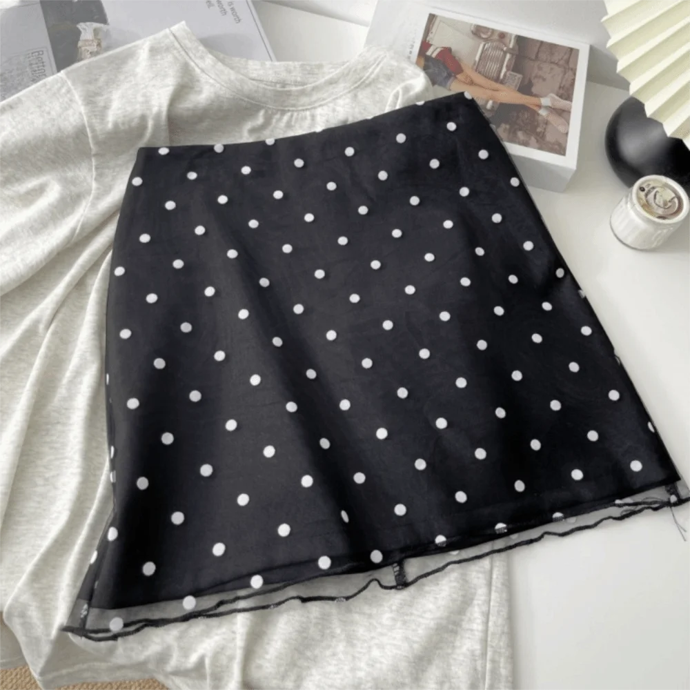 

Fashion Vintage Polka Dot Skirt Korean Style Casual High Waist Skirt Zipper Slim Fit Skirt Women