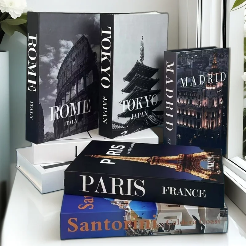 

Design Open Fake Book Storage Box Luxury Decorative Books Architecture Coffee Table Books Bedroom Home Decor Paris New York Rome
