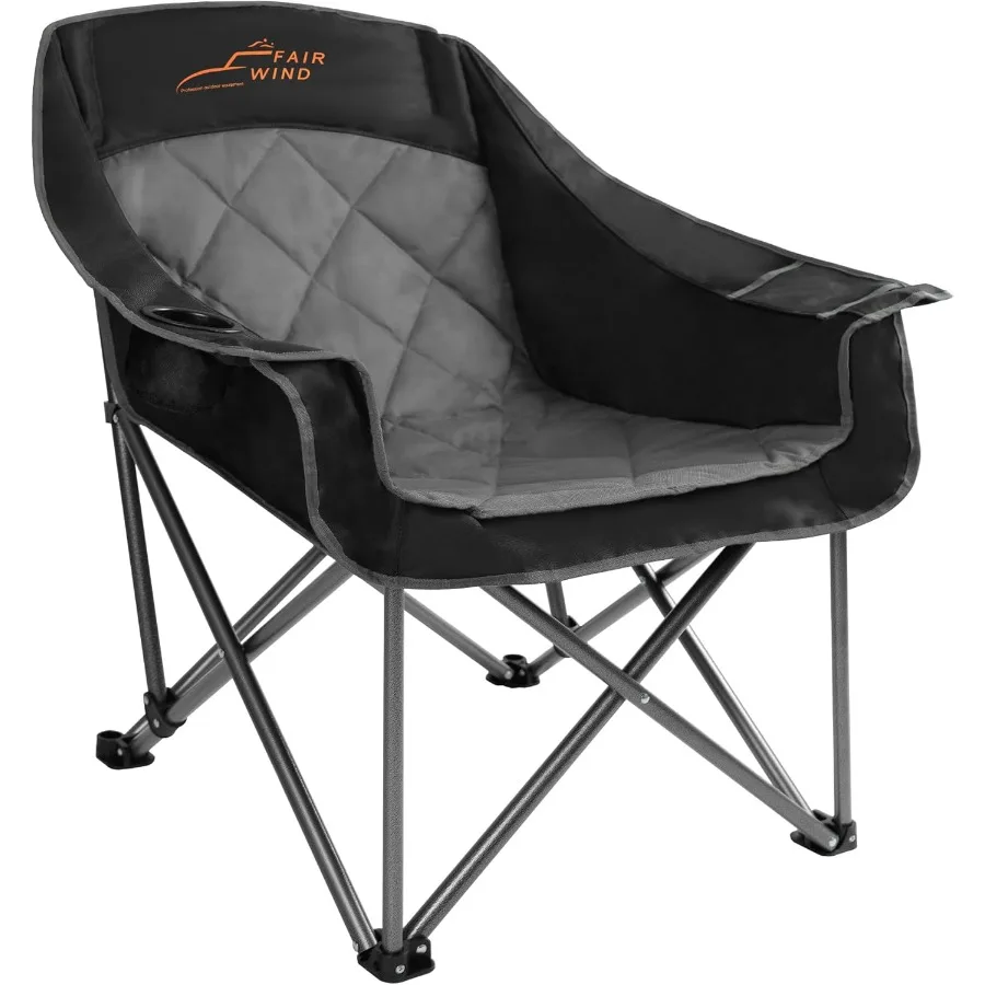 Oversized Padded Camping Chair Heavy Duty Quad Fold Arm Chair Portable for Outdoor Adventures Supports Up to 450LBS Durable Bla