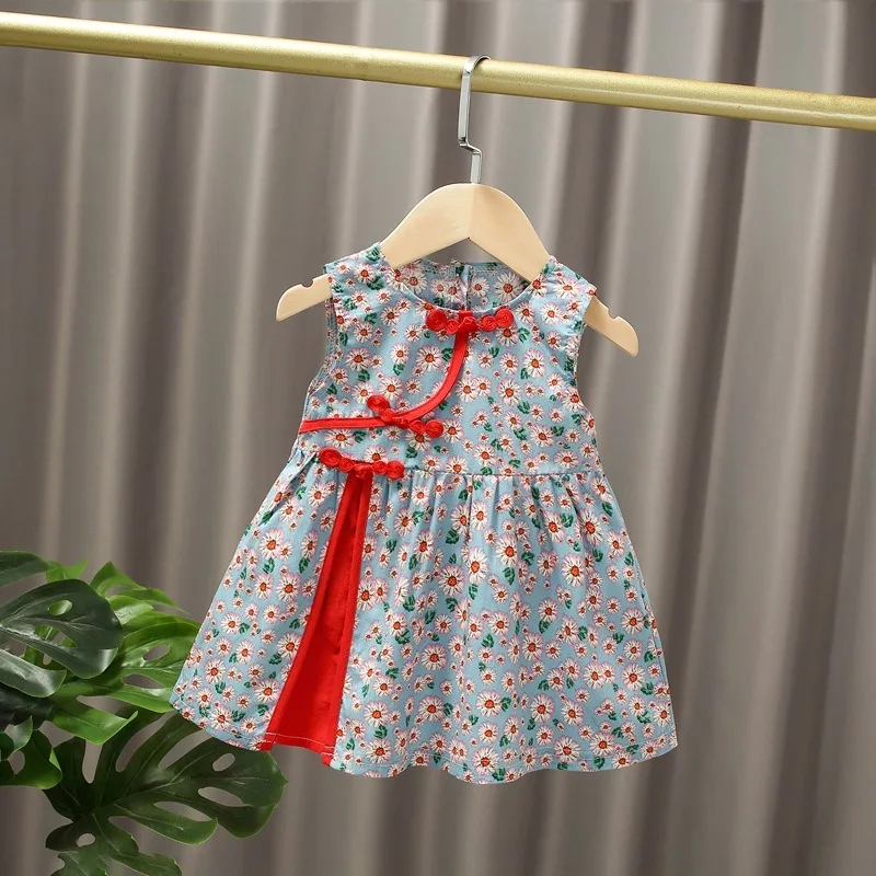 2024 New Baby Princess Dress One Year Old Children\'s Dress Summer Dress Chinese Style Qipao Girls Summer Dress