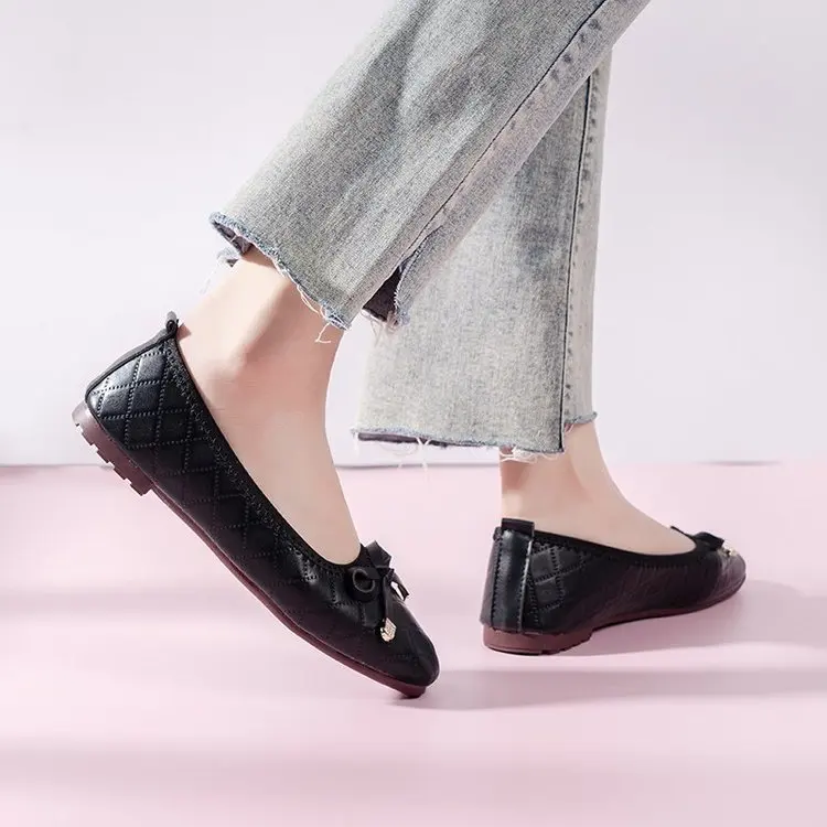 Square Toe Bow-Knot Shoes Woman Flats Casual Female Sneakers Shallow Mouth Modis Butterfly Dress New Summer 2024 Big Size Lace-U