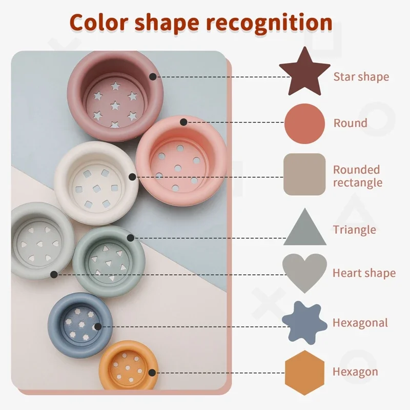 1 ชุดซิลิโคนซ้อนถ้วย Montessori ของเล่นเด็ก Stacker บล็อกของเล่นเพื่อการศึกษาของเล่นเด็ก Ins สไตล์อ่างอาบน้ําของเล่น