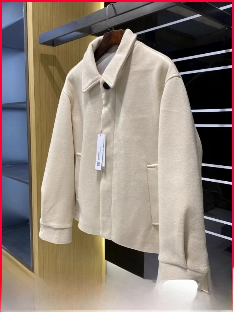 

Quali Men's Autumn Winter Cheered Woolen Jaet Casual Notch Collar Coat Sli Commute Friendly Long Sve