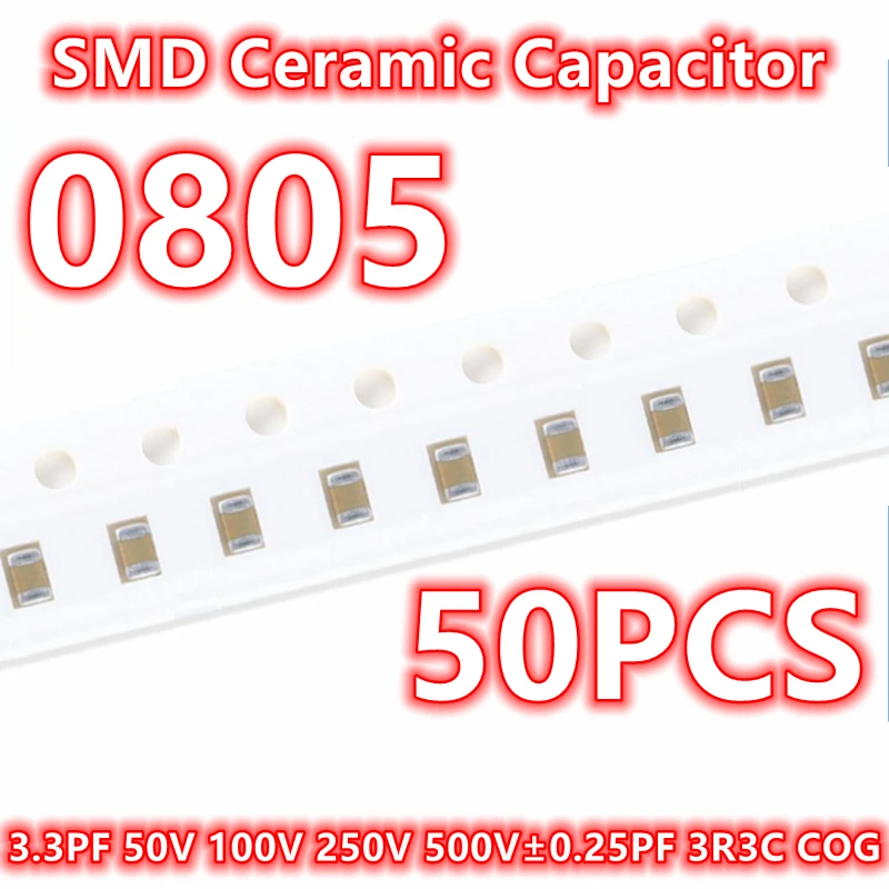 Condensador cerámico 0805 Original, 100, 3.3PF, 50V, 250V, 500V, 2012 V, ± 0.25PF, 3R3C, COG, SMD, IC
