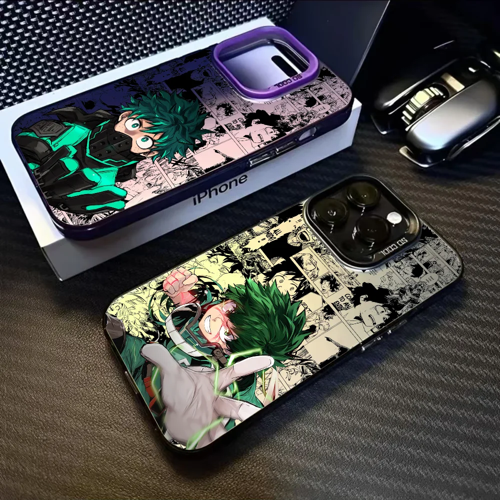 Anime I-Izuku Midoriya Phone Case For iPhone 16 15 14 13 12 11 Pro Max Black Purple Matte Laser Metallic Aurora Funda