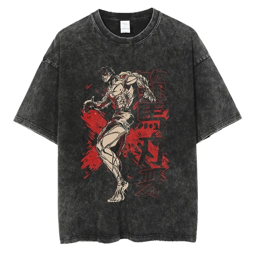 Anime Baki Haman Tshirts Harajuku Vintage 100% Cotton 2024 New Washed T Shirt for Men Hip Hop Streetwear Oversize T-shirt Tops